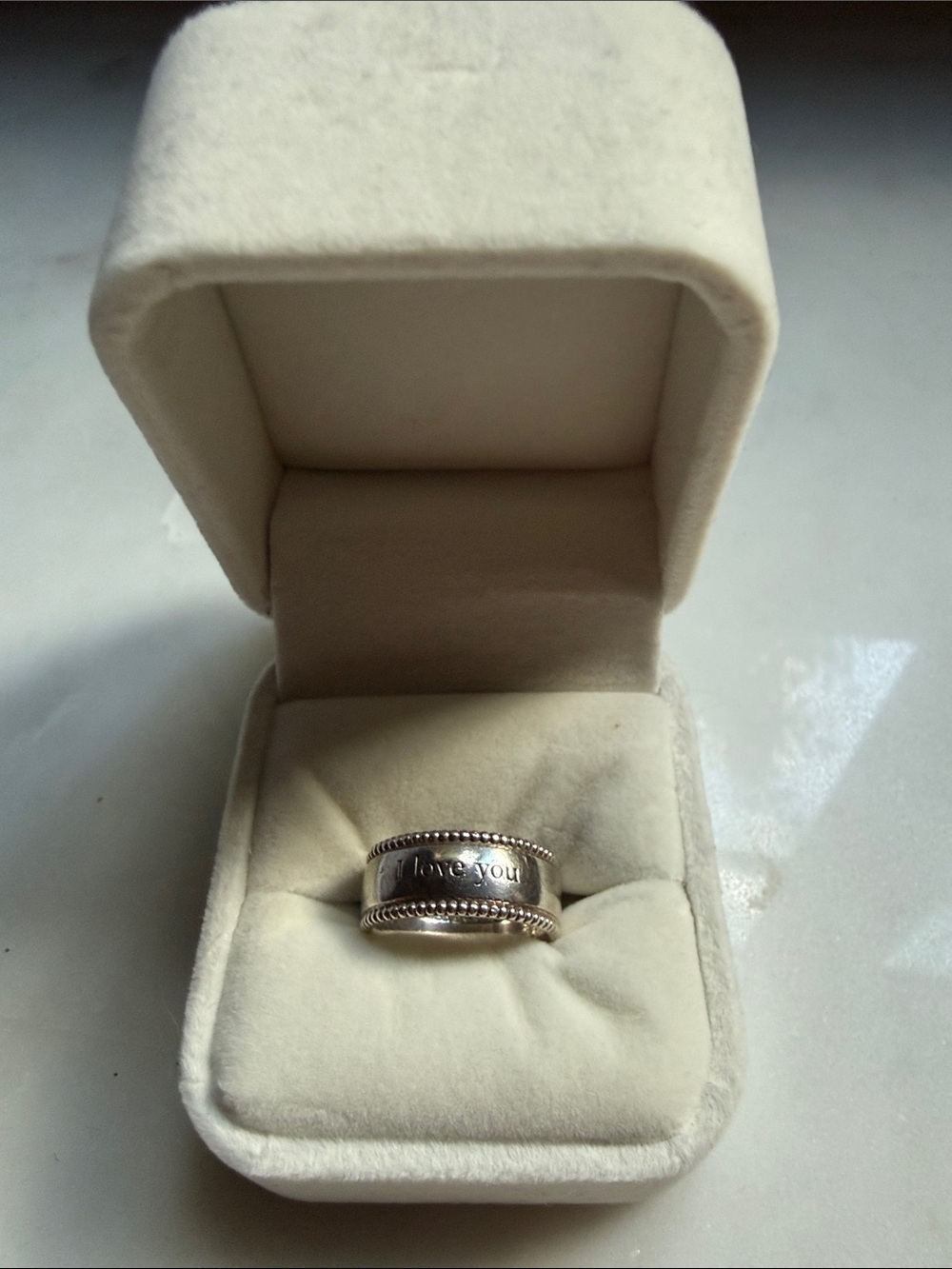 Tiffany & Co. Silver 'I Love You' Engraved Ring - Retired - Size 6.5